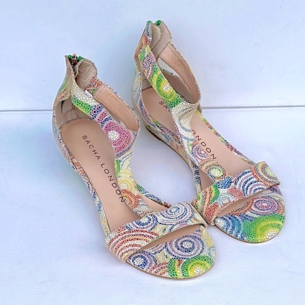 Sacha London Zarina Mosaic Green and Blue Sandals with Ankle Strap 9